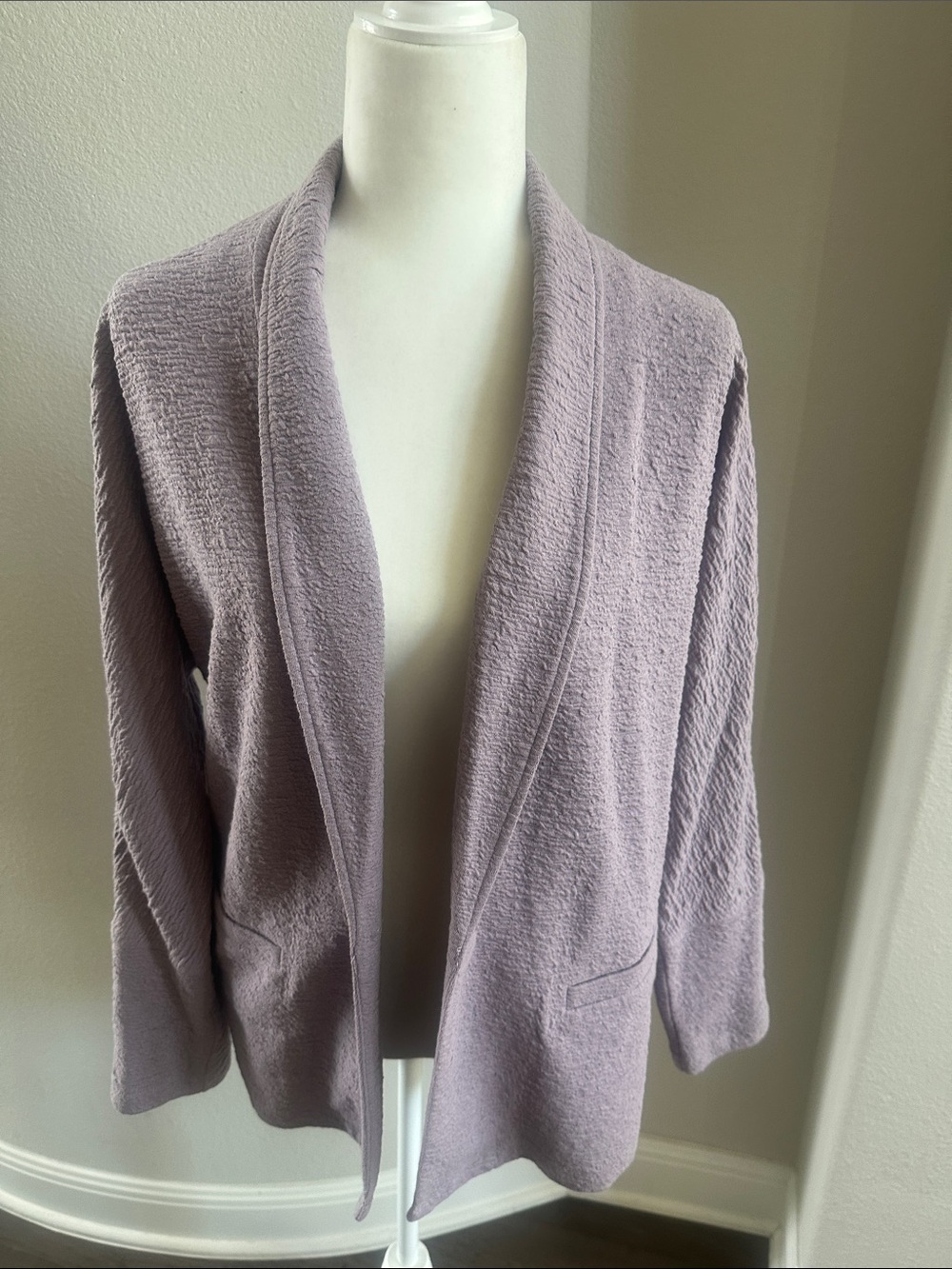 Women's Lavender Open-Front Textured Sweater Cardigan